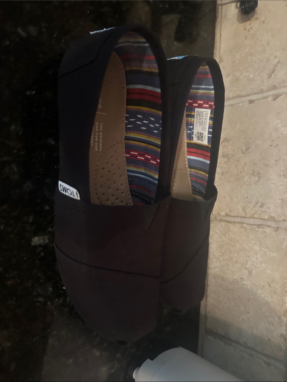 Toms Black Slip-On Shoes with Colorful Striped Lining size 7